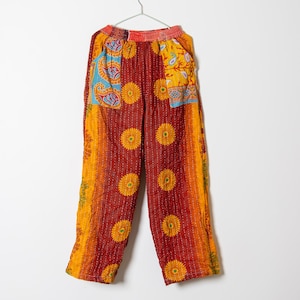 Vintage Kantha Patchwork Lounge Pants, Upcycled Cotton Wide Leg Trousers