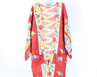 Donna Kimono Robe Vintage Kantha Quilted Jacket cotone Sari beach wear abito LEVK#41