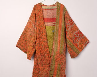 Handmade kantha robe vest size coat kantha jacket old recycle sari jacket kimono floral multicolor vintage Indian jacket LEVK#46