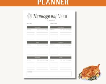 Thanksgiving Menüplaner Printable Undatiert: Digitaler Download (PDF)