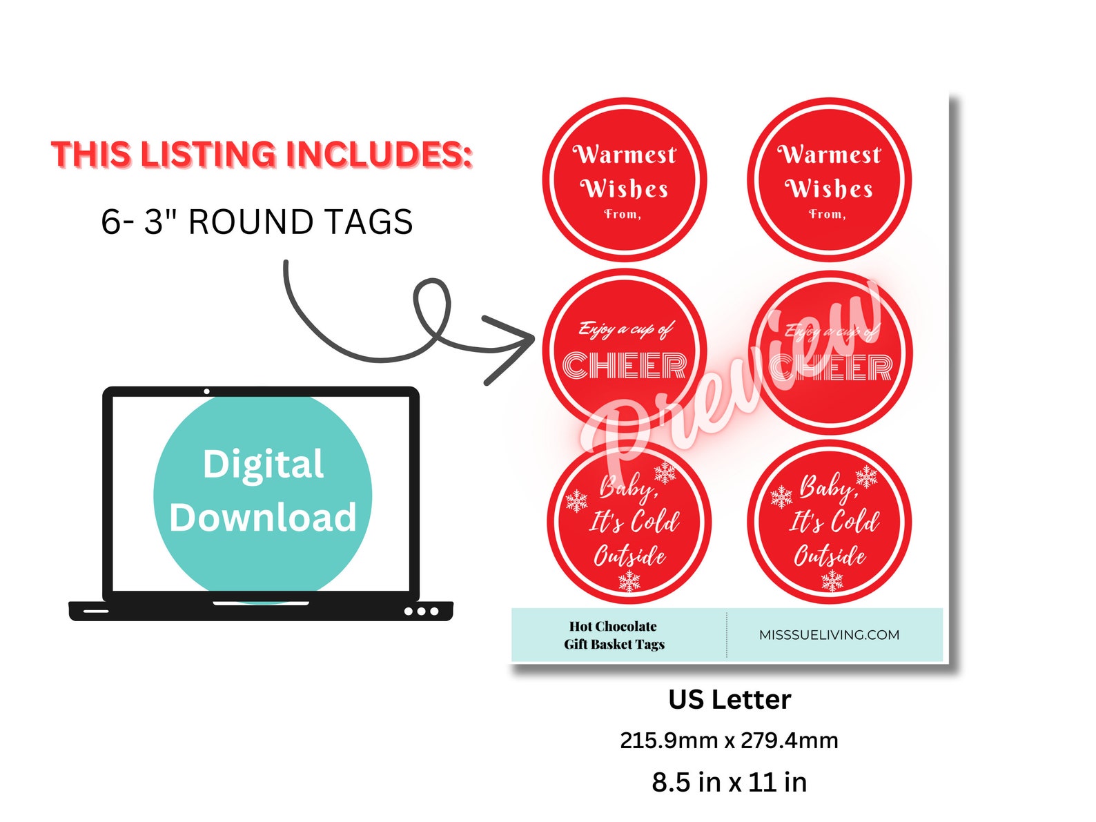 Hot Case Tags Hot Chocolate Gift Tags, Printable Christmas Holiday Tags (PDF) - Etsy