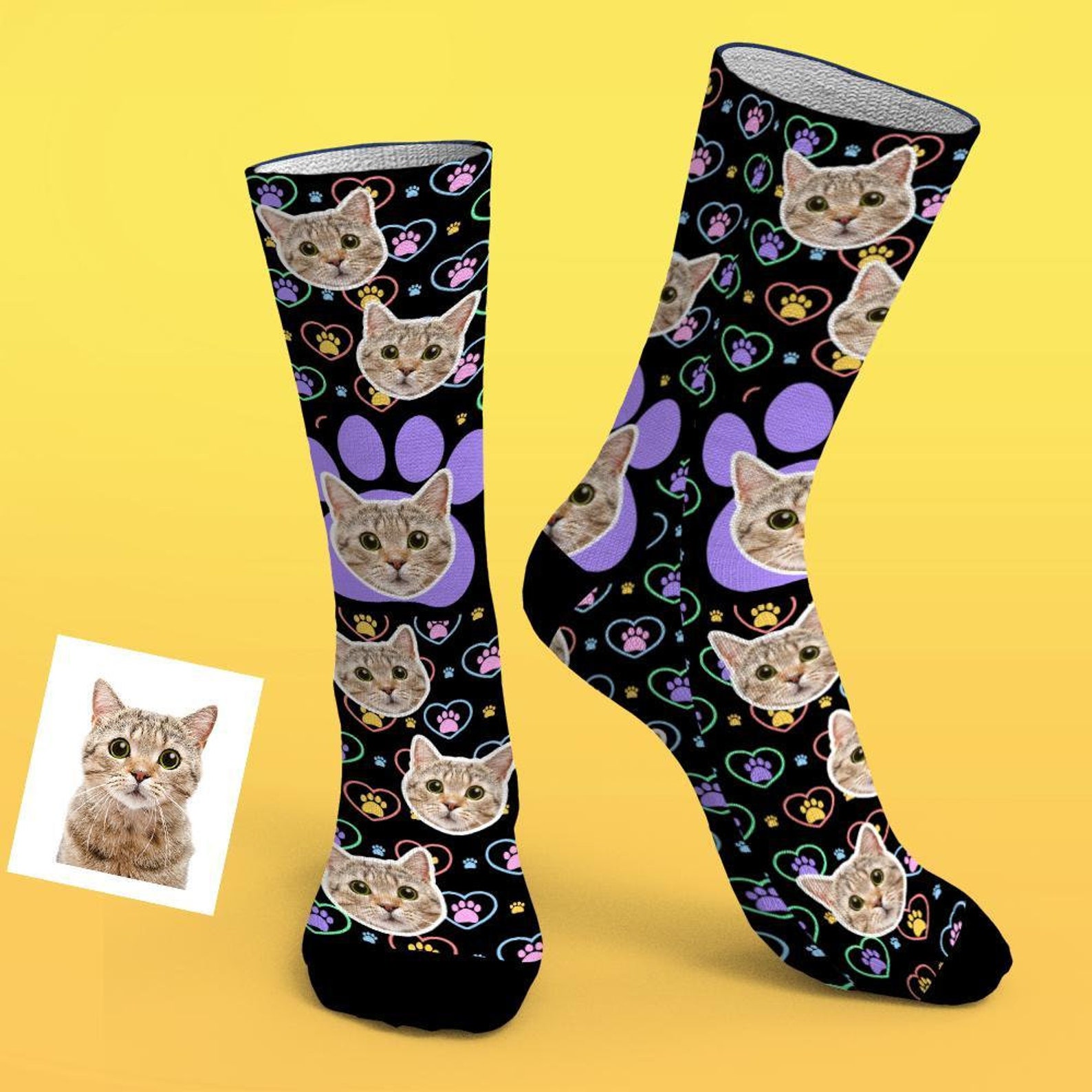 Custom Cat Socks Personalized Pet Face Socks Cat Paws Socks Etsy