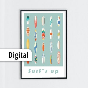 Downloadable Surfer Poster | Digital Surfer Art | Gift for a Surfer | Surfing Decor | Surf Nursery | Beach House Decor | Coastal Print