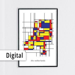 Herunterladbare Niederlande Karte Print | Sofort downloadbare digitale Kunst | Abstrakte Kunst | Niederländisches Reiseposter | Holland Karte