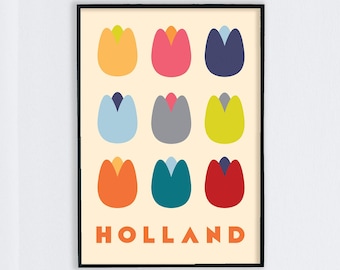 Holland Tulip Poster / Giclee Fine Art Print / Tulip / Minimal Art / Flower Wall Art / Spring Decor / Floral Art Print