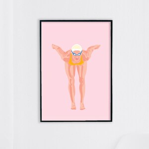 Downloadable Swimmer Art Print / Swimmer Getting Ready Poster / Digital Download / Printable Wall Art / Gift for Swimmer / Swimming Pool Art