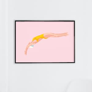 Swimmer Art Print / Diving Swimmer Poster / Giclee Art Print / Mid Century Wall Art / Gift for Swimmer / Strong Women Print