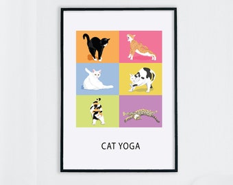 Cat Yoga Poster / Cat Art Print / Cat Wall Art / Cat Lover Gift / Yoga Art Print / Yoga Lover Gift / Yoga Room Decor / Cat Illustration