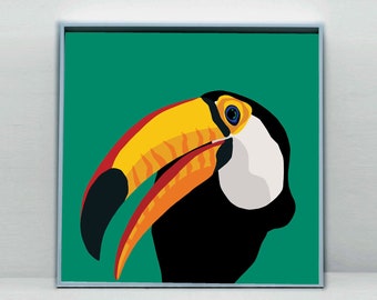 Green Toucan Poster / Tropical Bird Print / Jungle Animal / Nursery Decor / Colorful Wall Art / Animal Art Print / Gift For Bird Lovers