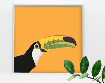 Orange Toucan Poster / Tropical Bird Print / Jungle Animal / Nursery Decor / Colorful Wall Art / Animal Art Print / Gift For Bird Lovers