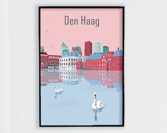 Den Haag Poster / The Hague Travel Print / Dutch Travel Poster / Holland Illustration / Cityscape Wall Art / Giclee Fine Art Print