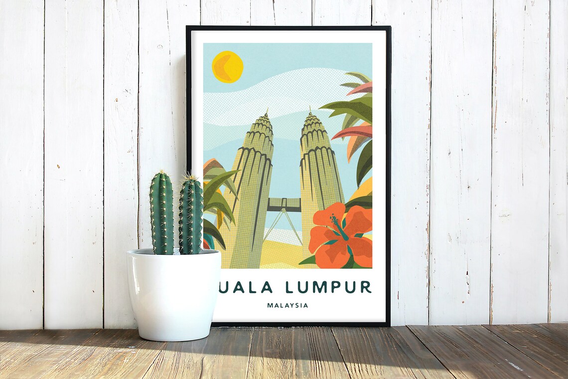 Kuala Lumpur Travel Poster Petronas Towers Malaysian Art Print