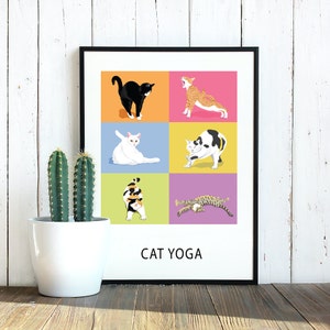 Descargable / Cat Yoga Art / Descarga digital / Arte de pared imprimible / Regalo de amante de los gatos / Impresión de arte de yoga / Regalo para amantes del yoga / Decoración de la sala de yoga