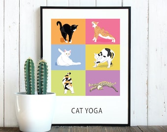 Downloadable / Cat Yoga Art / Digital Download / Printable Wall Art / Cat Lover Gift / Yoga Art Print / Yoga Lover Gift / Yoga Room Decor