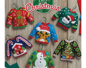 DIY Bucilla Christmas Ornament Kit "Ugly Sweaters"