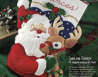 Bucilla "Santa and Rudolph" MTO Vintage Christmas Stocking