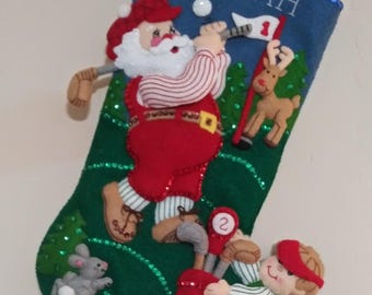 Bucilla "Golfing Santa" MTO Vintage Christmas Stocking