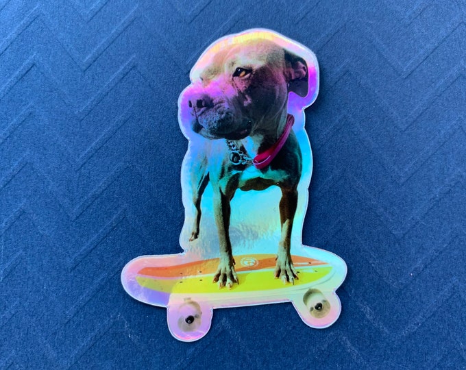 Holographic skatin pit bull sticker!