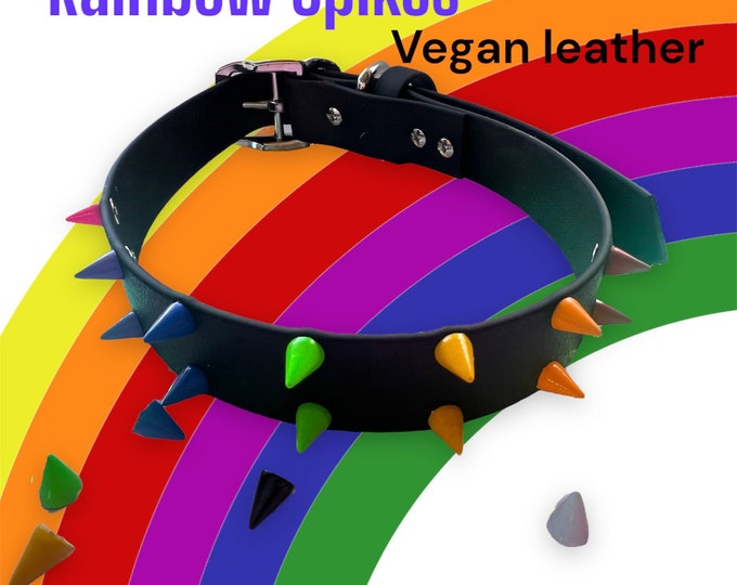 Rainbow spiked BioThane collar