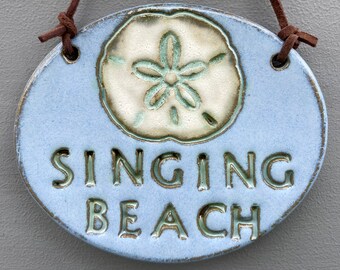 Blue Ceramic Tile / Singing Beach Art / Sand Dollar Pottery / Cape Ann Art / Ceramic Sand Dollar Tile / Manchester by the Sea /