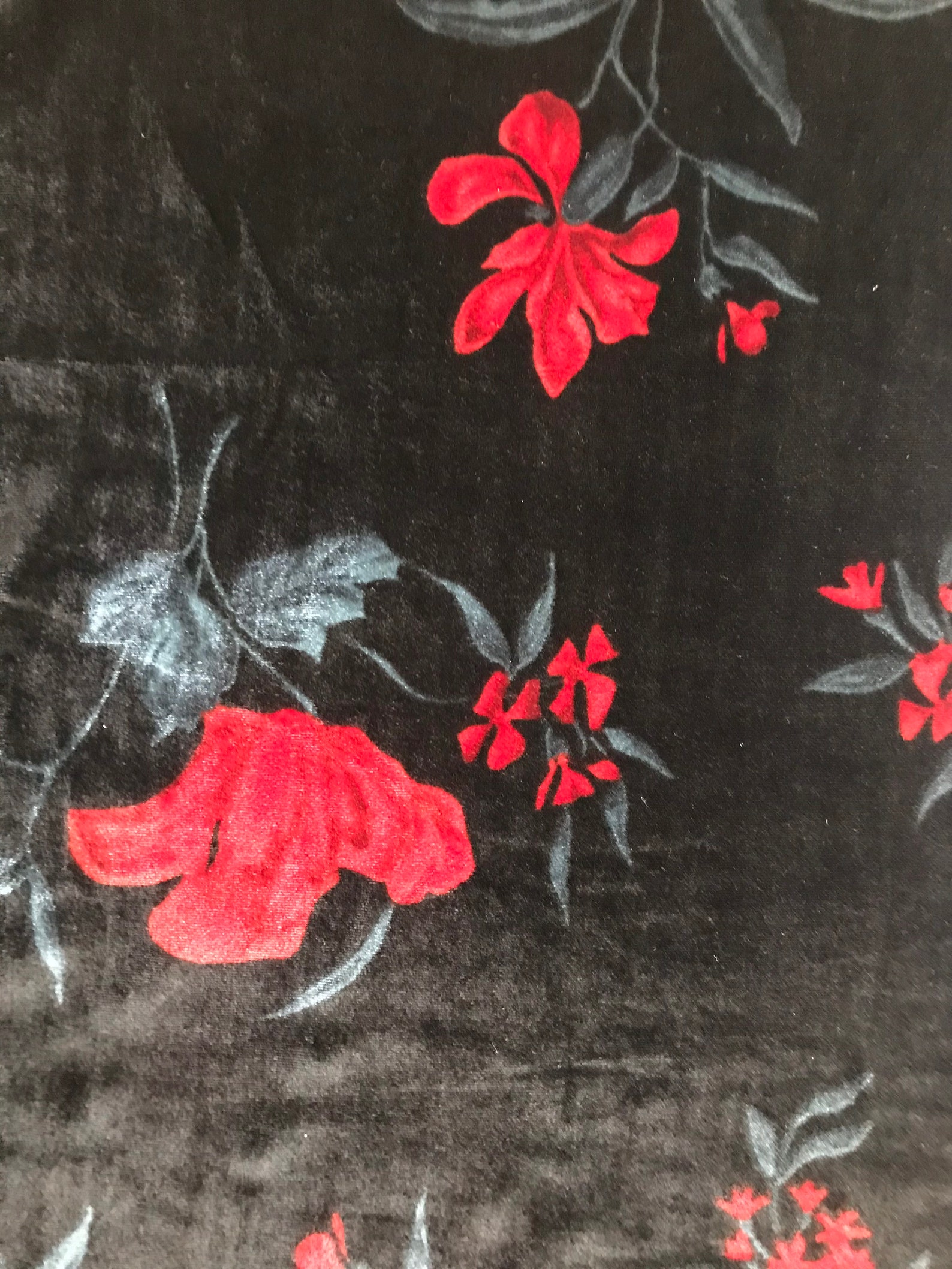 Black Velvet With Red Flower Patterns - Etsy