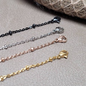 Collar, collar de mujer, cadena, collar, acero inoxidable, cadena de eslabones con perlas, sencillo, noble, PLATA