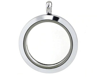 Medaillon, Floating Charm, Locket, Float, Edelstahl, Silber, 30mm