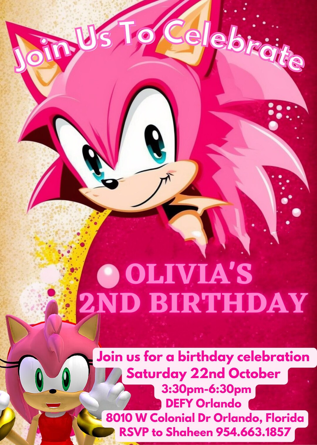 Sonic Birthday Invitation girl Digital Birthday Etsy