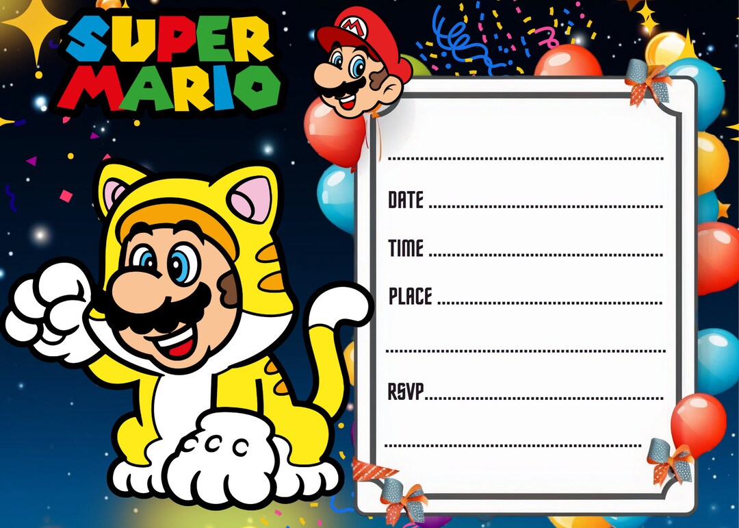 Mario Birthday Invitation Blank Mario Invitation Blank Super - Etsy
