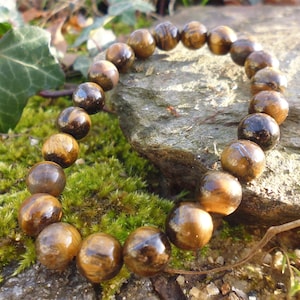 Natural Tigers Eye Gemstone Elastic Bracelet - Natural Protection Stone, Birthstone for November