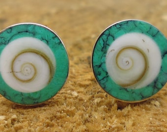 Turquoise and Shiva Shell Sterling Silver Stud Earrings