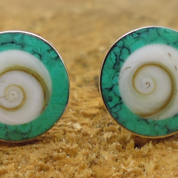 Boucles d'oreilles clous en Turquoise, Oeil de Ste Lucie et Argent Massif