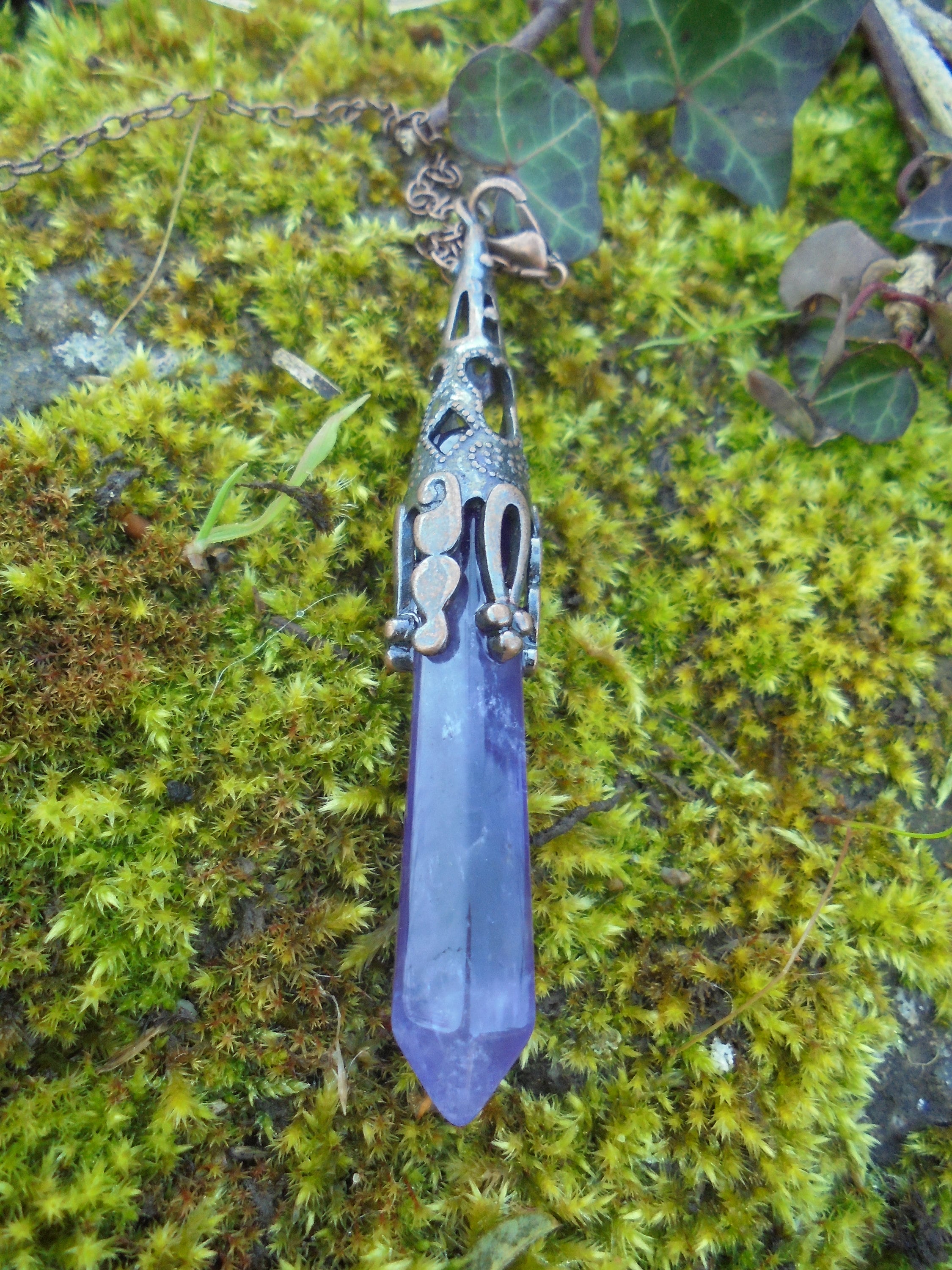 Pendule en Amethyste et Cuivre Pierre Naturelle Protection Chakra Protectrice
