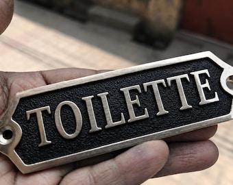 Letrero de latón macizo para baño / Placa para puerta de baño francés, marcador de pared
