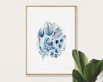 Coral Bloom - Coastal prints - Abstract blue watercolour -  Limited edition giclée prints