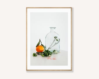 Citrus Bloom #1 Bottle & Clementine - Minimalist photo - Orange spring decor