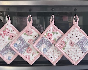 Cottage Collection - Handmade Quilted Patchwork Potholders – Double Insulated – One of a Kind