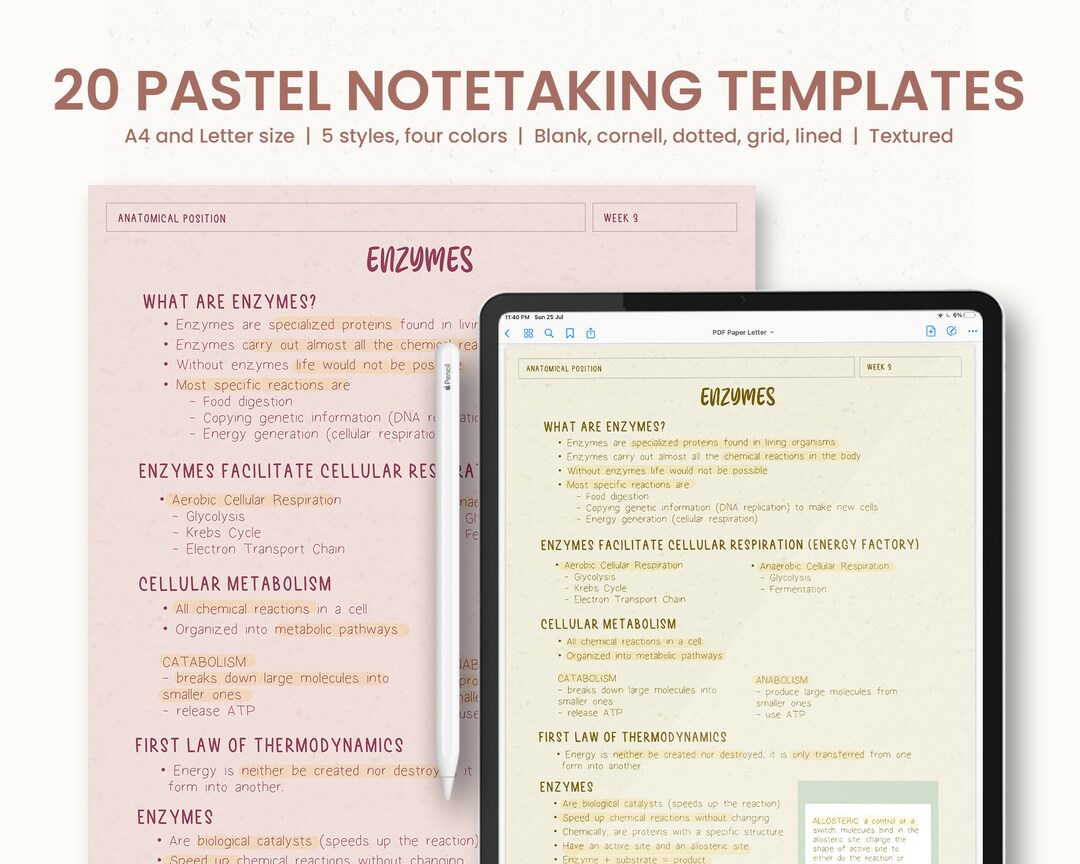 20 Pastel Colors Digital Note Taking Templates Printable Etsy