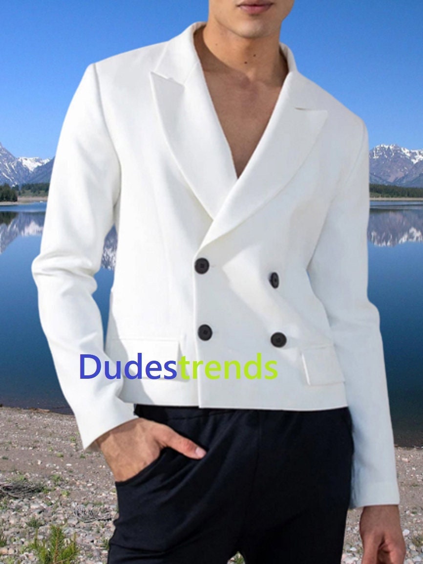 Men's Plaid Business Casual Blazer Double Breasted Jacket Lapel  Wearcoat Elegant