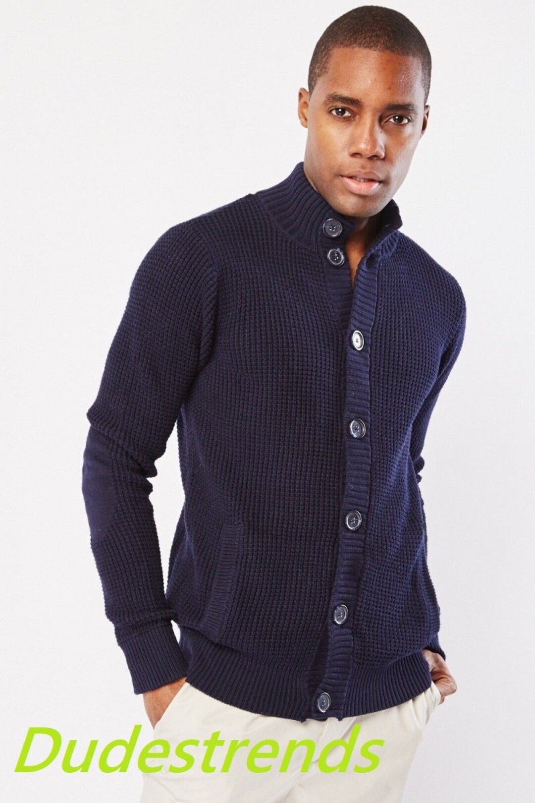 Mens Navy Chunky Knit Cardigan Etsy UK