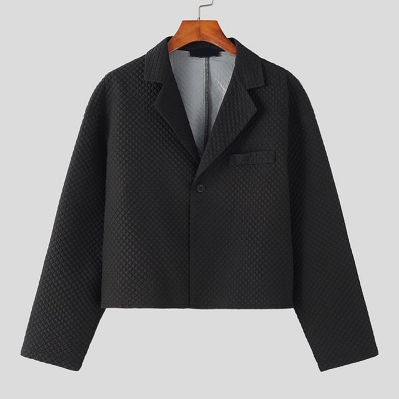 Mens Crop Black Blazer Lapel Front Long Sleeves and Faux Etsy
