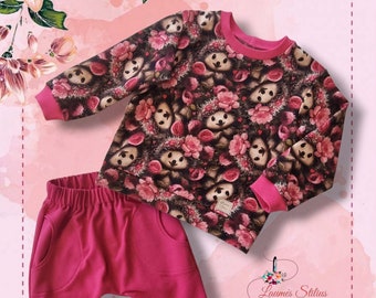 Handmade girl suit toddler girl outfit pink color suit hedgehog jumper pants for girl