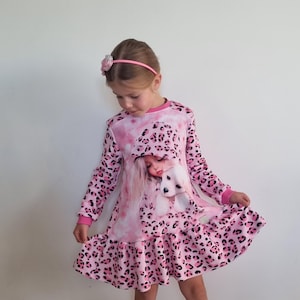 Vestido rosa de veludo macio para menina, vestido de inverno, vestido macio, vestido quente, vestido amante de animais com estampa animal