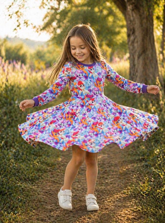 long sleeve unicorn dress Girls Long Sleeve Unicorn Star Print Knit Skater Dress - PINK