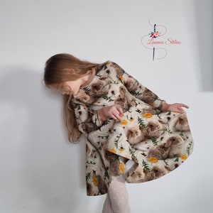 Handmade girl dress Bunny print French terry cotton baby girl toddler girls long sleeve dress twirl Easter dress full circle dress