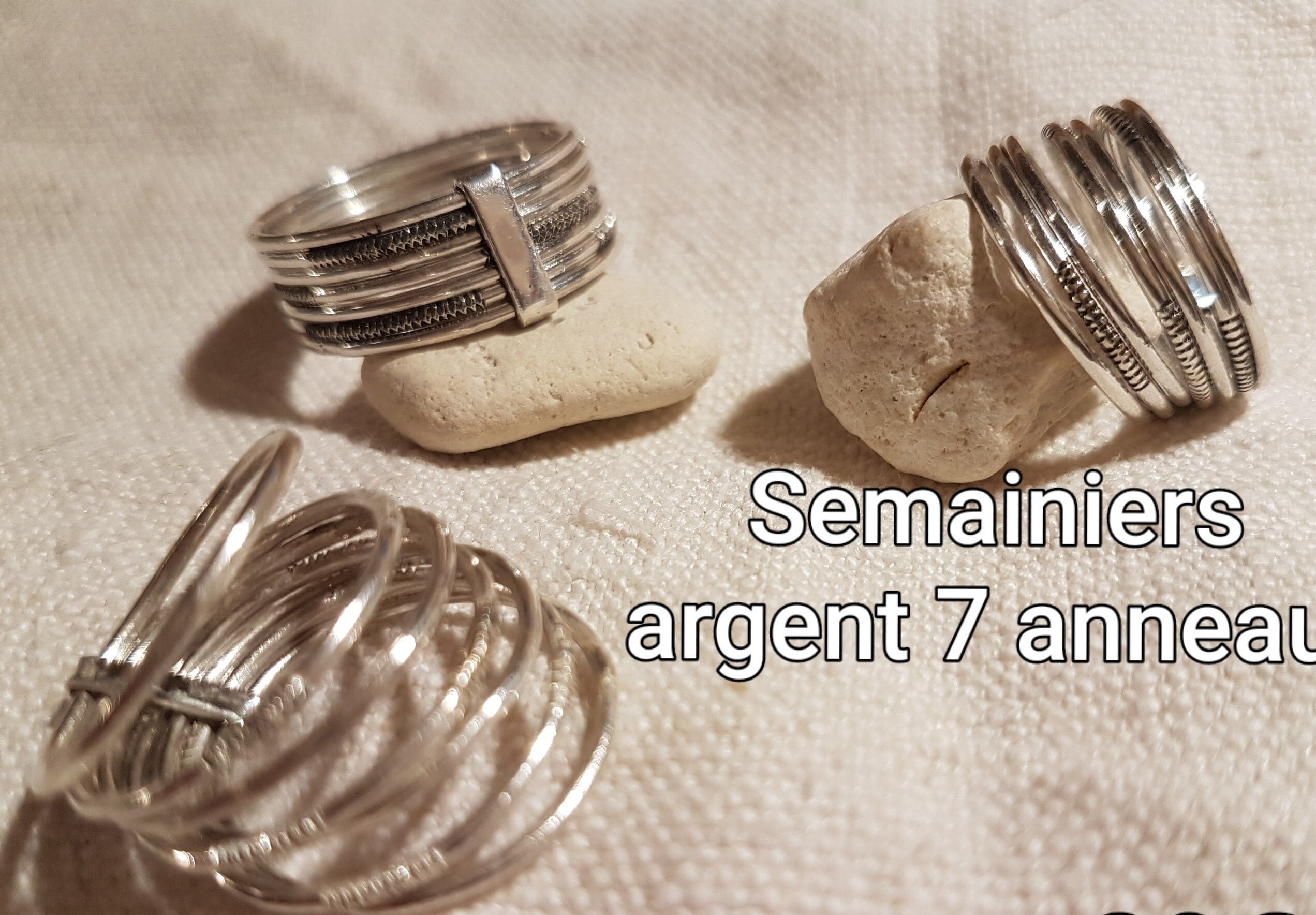 BAGUE anneau semainier 7 anneaux en ARGENT 925 - TAILLE 56 DISPONIBLE - Femme