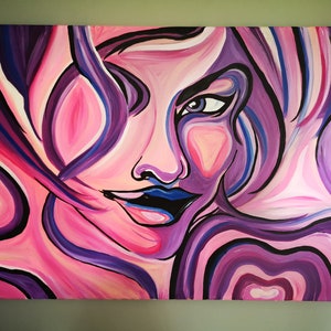 Print of an Original &#39;Out of Curiosity&#39; Abstract Acrylic Painting, Modern, Contemporary Art, Portrait Art, Multicolour Art