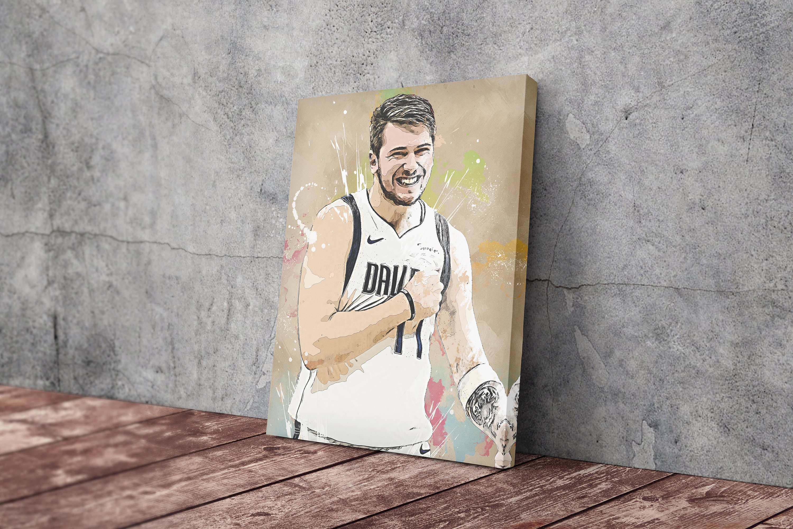 Luka Doncic Basketball Effect Mavericks Blue Jersey Canvas 