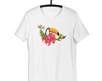 Toucan t shirt, Tropical Bird, Floral, Animal Unisex T-Shirt