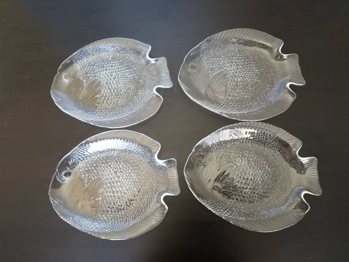 Vintage Arcoroc Clear Glass Fish PlatesSet de Etsy